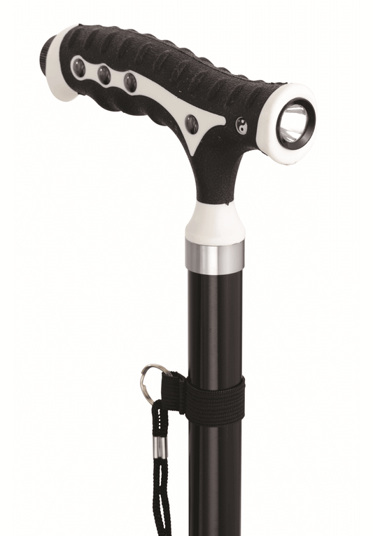 Baston reglabil din aluminiu în formă de T cu lumină LED și suport