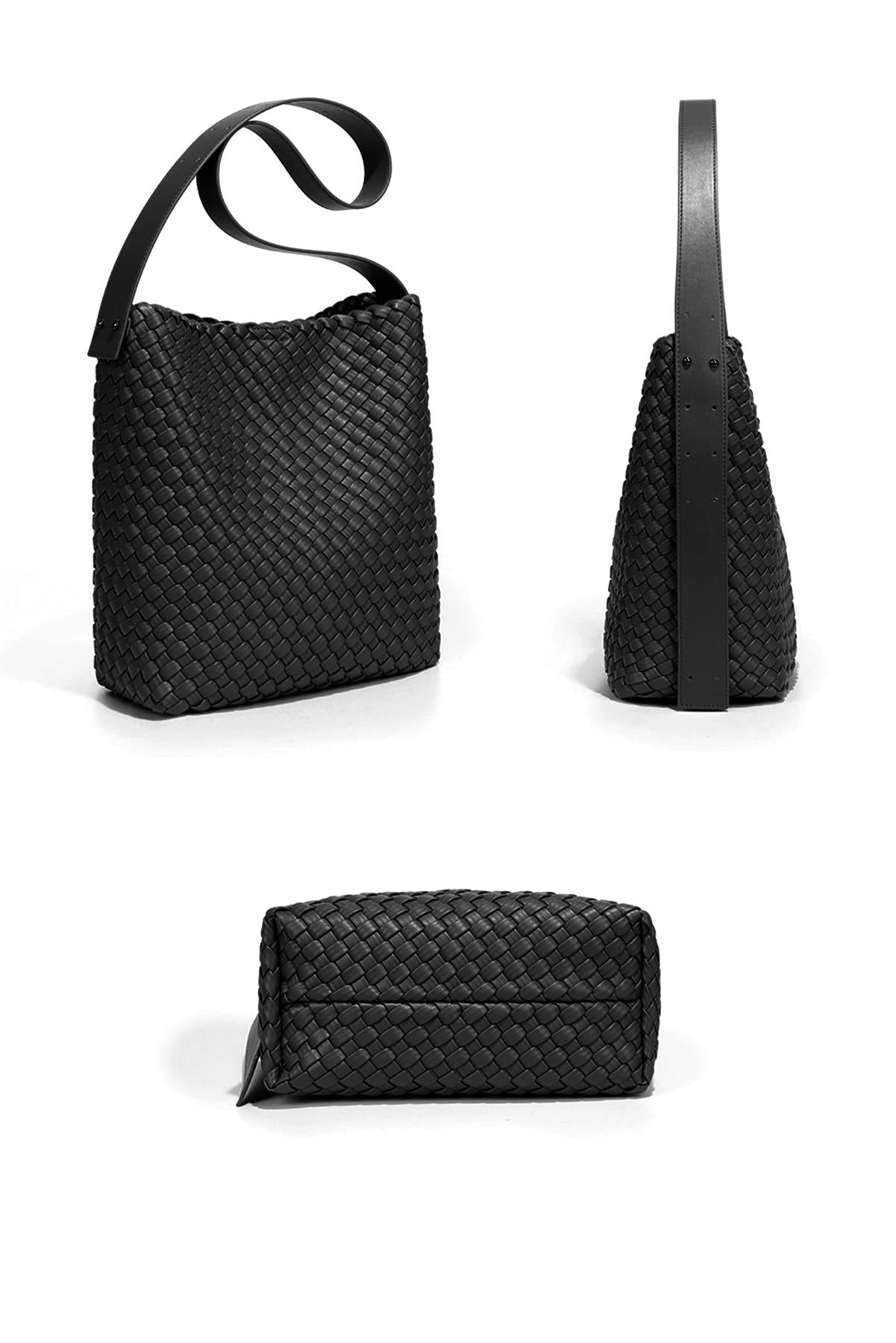 Braided Shoulder Handbag In Black