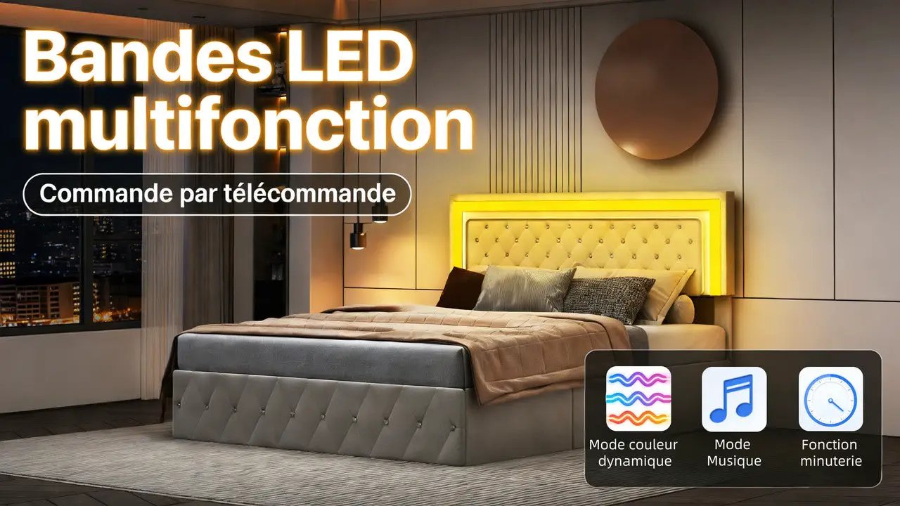 Boxspringbett Mit Hydraulischem Stauraum Und LED Beleuchtung Samtbezug