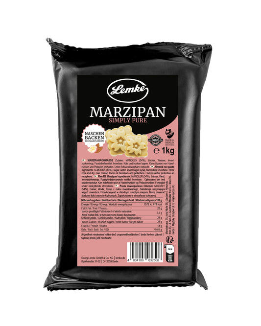 Marțipan Lemke Fine Berlin Simply Pure - Capacitate 1 kilogram, conținut de migdale 54%, pentru praline de copt