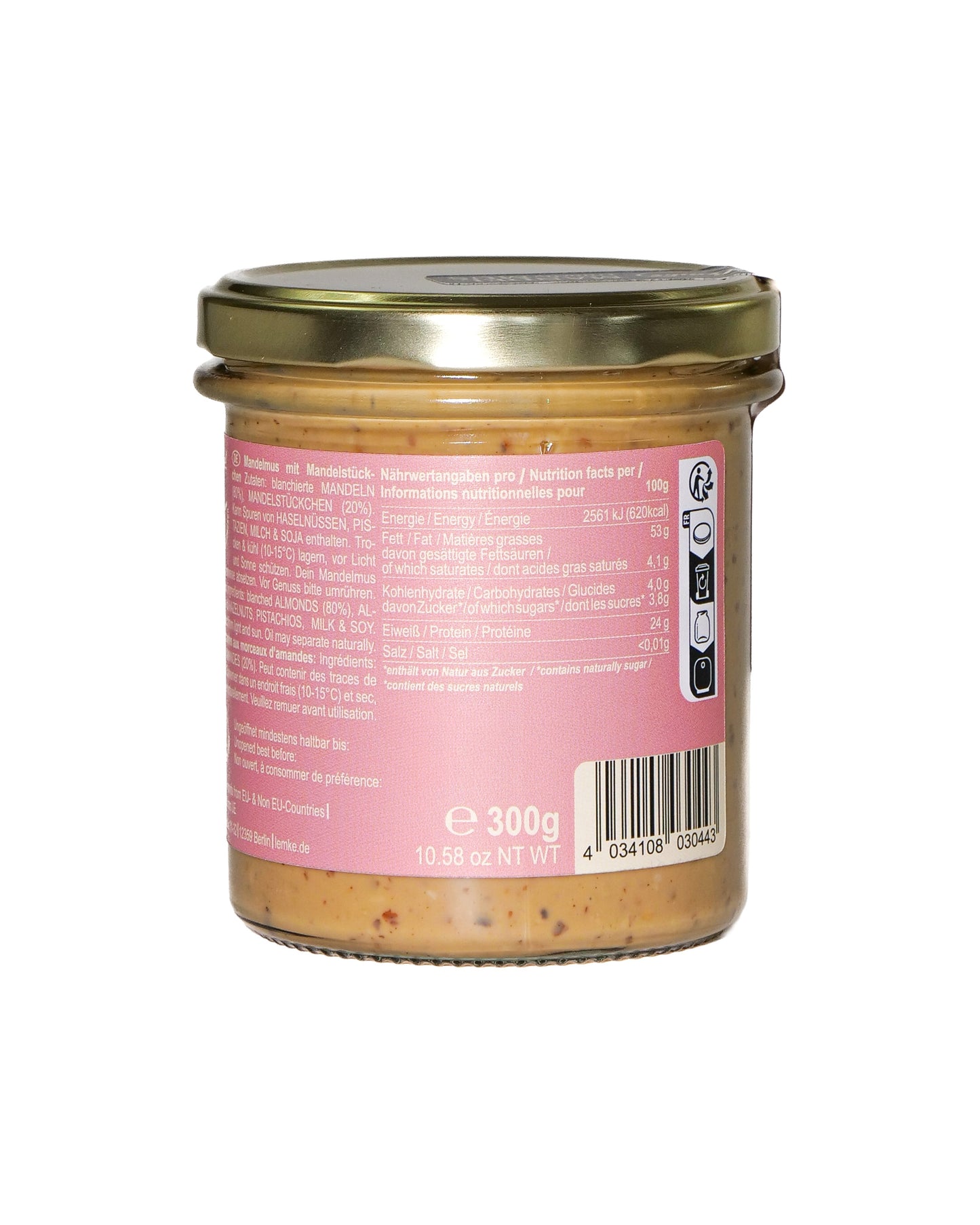 Unt de migdale crocant Lemke - 80% unt de migdale cremos, borcan de 250 g, 19% proteine, vegan