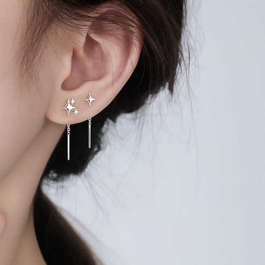 Cercei cu șurub din argint 925, Stea Triplă (set de 2 șuruburi diferite)