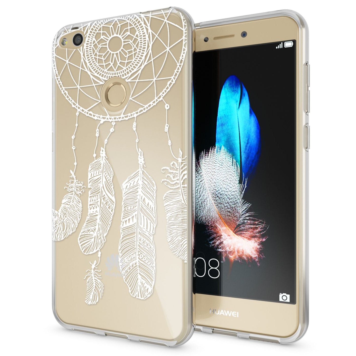 NALIA Huawei P8 Lite Hülle Slim Silikon Motiv Kristall - Dünn Durchsichtig Passgenau