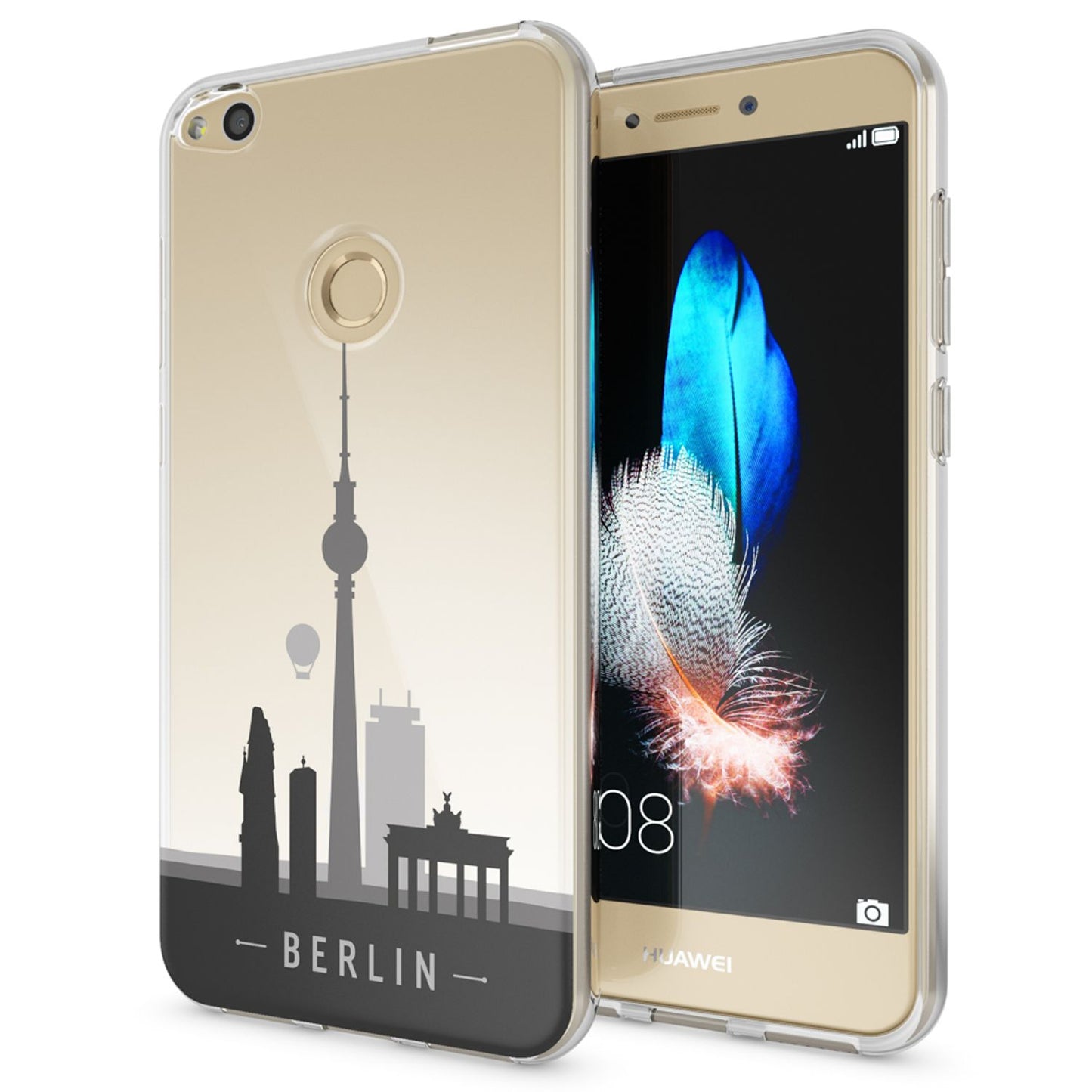 NALIA Huawei P8 Lite Hülle Slim Silikon Motiv Kristall - Dünn Durchsichtig Passgenau