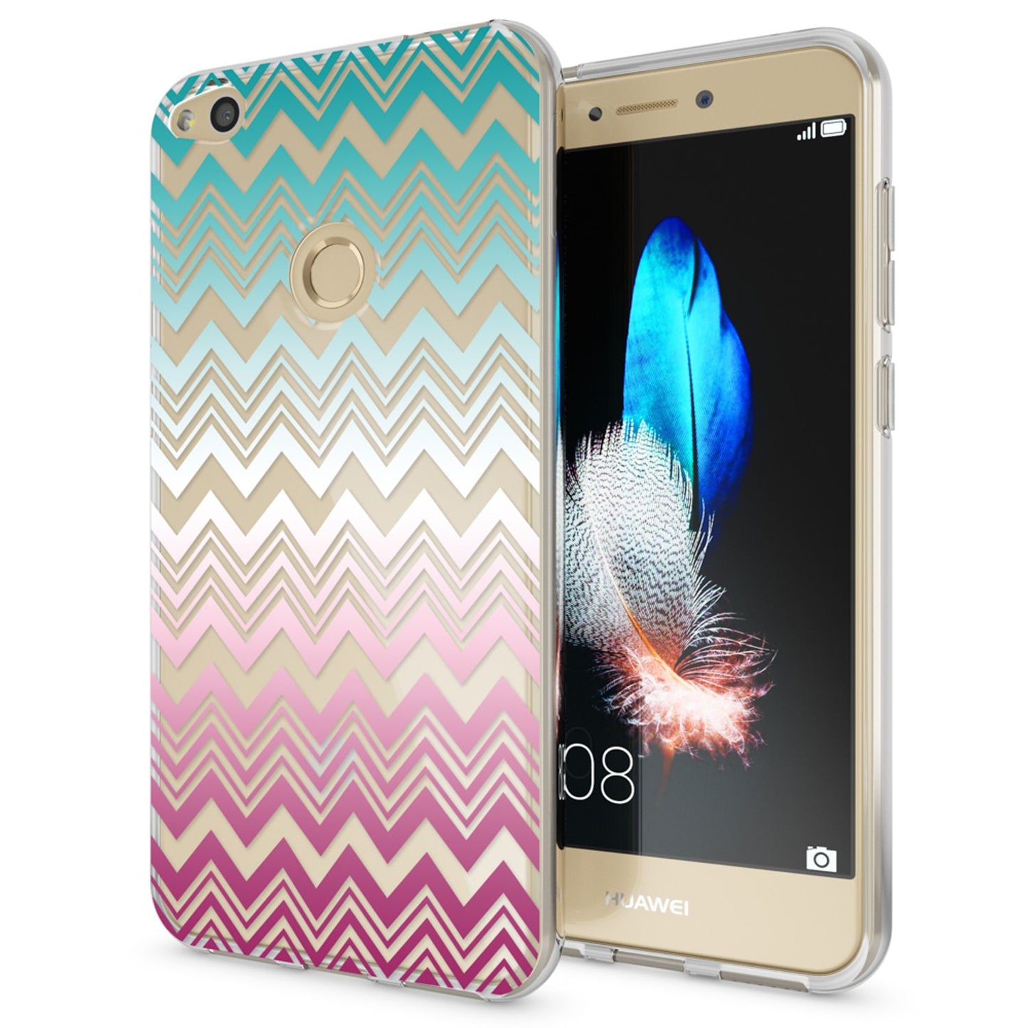 NALIA Huawei P8 Lite Hülle Slim Silikon Motiv Kristall - Dünn Durchsichtig Passgenau