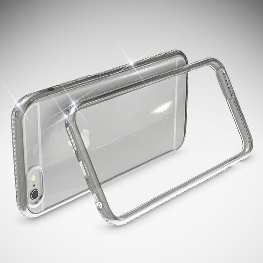 NALIA iPhone 6 6S Hülle Strass Rand Glitter - Slim Silikon, Transparente Rückseite, Strass Bumper