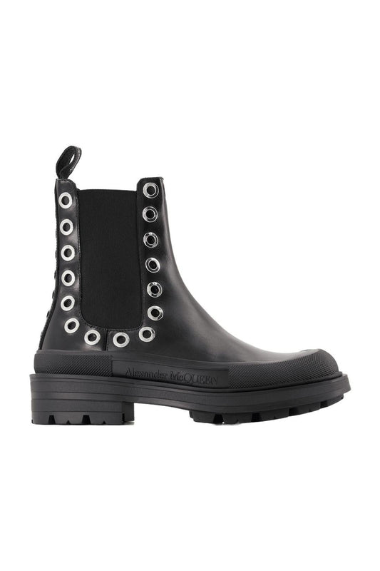 Tread Slick Ankle Boots - Alexander Mcqueen - Black/White - Leather