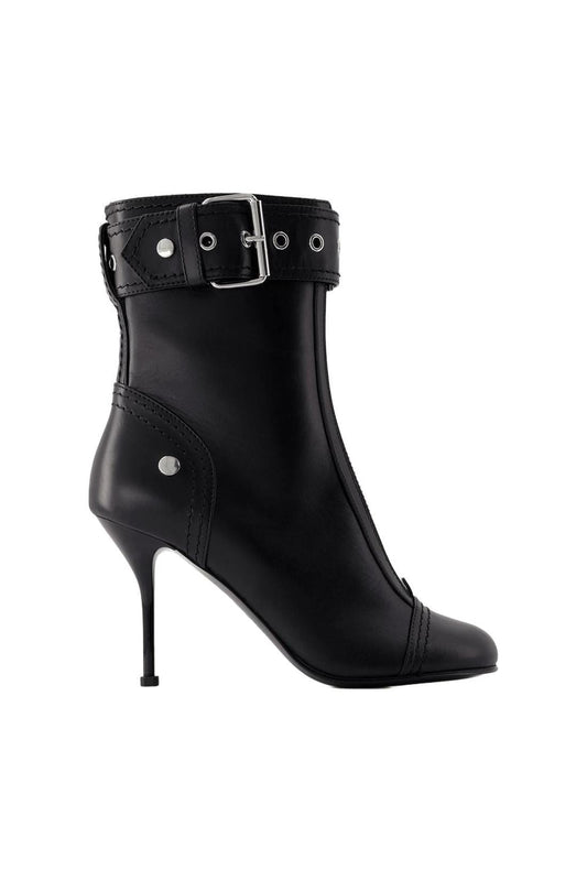 Stiefeletten mit Absatz - Alexander Mcqueen - Leder - Schwarz/Silber