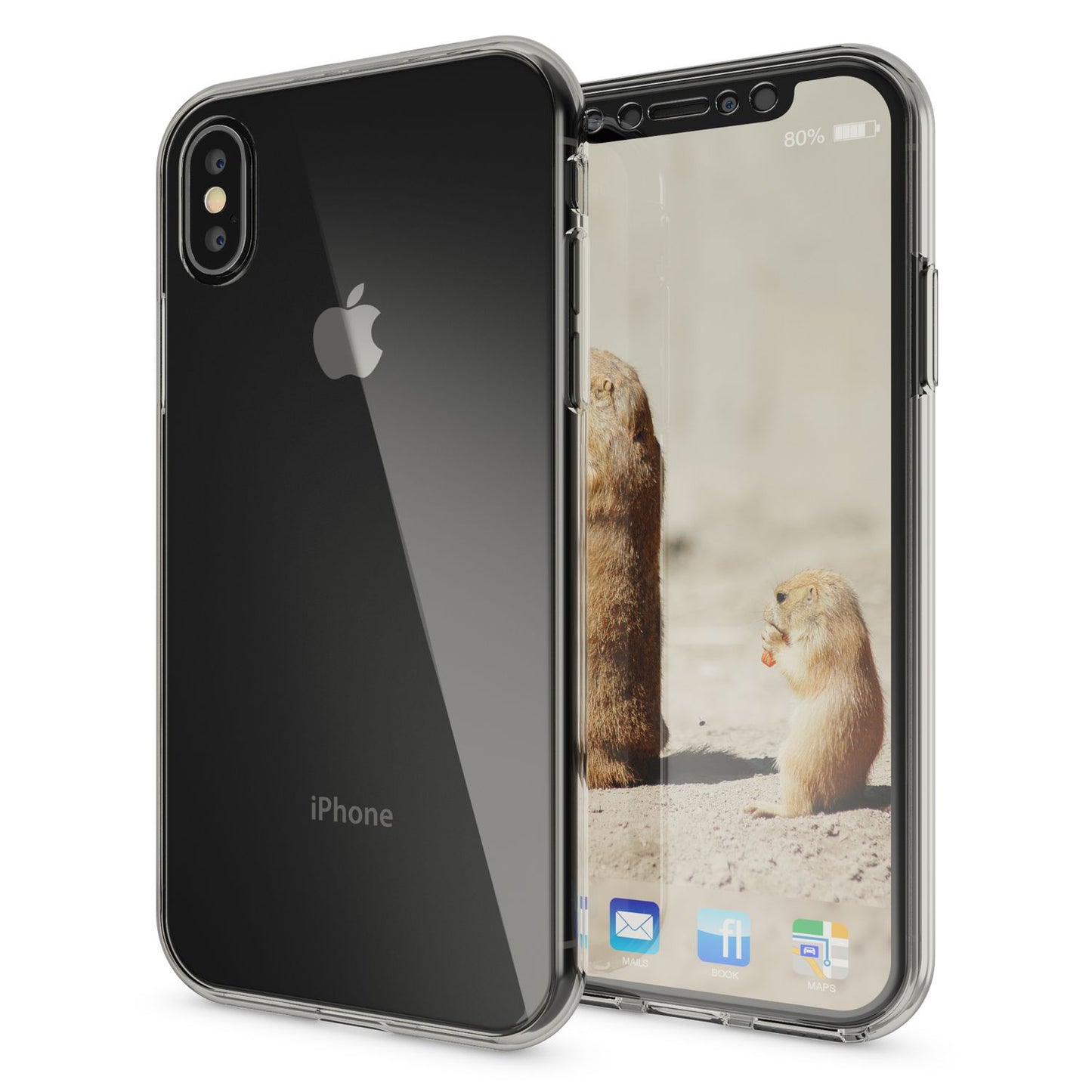 NALIA 360 Grad Hülle iPhone X XS Rundumschutz - Carbon Design, Metall-Look Rahmen, Ultra-Slim Silikon