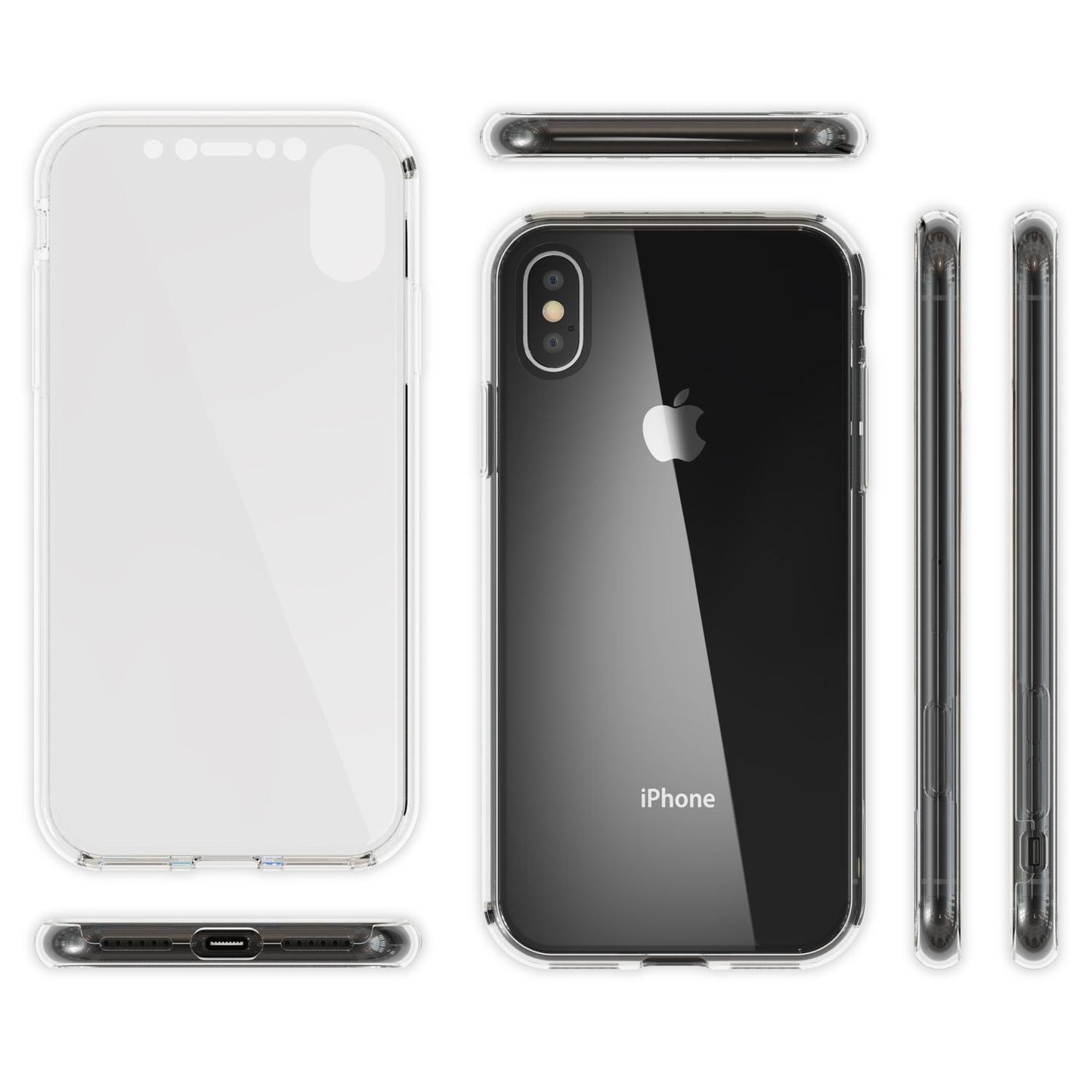 NALIA 360 Grad Hülle iPhone X XS Rundumschutz - Carbon Design, Metall-Look Rahmen, Ultra-Slim Silikon