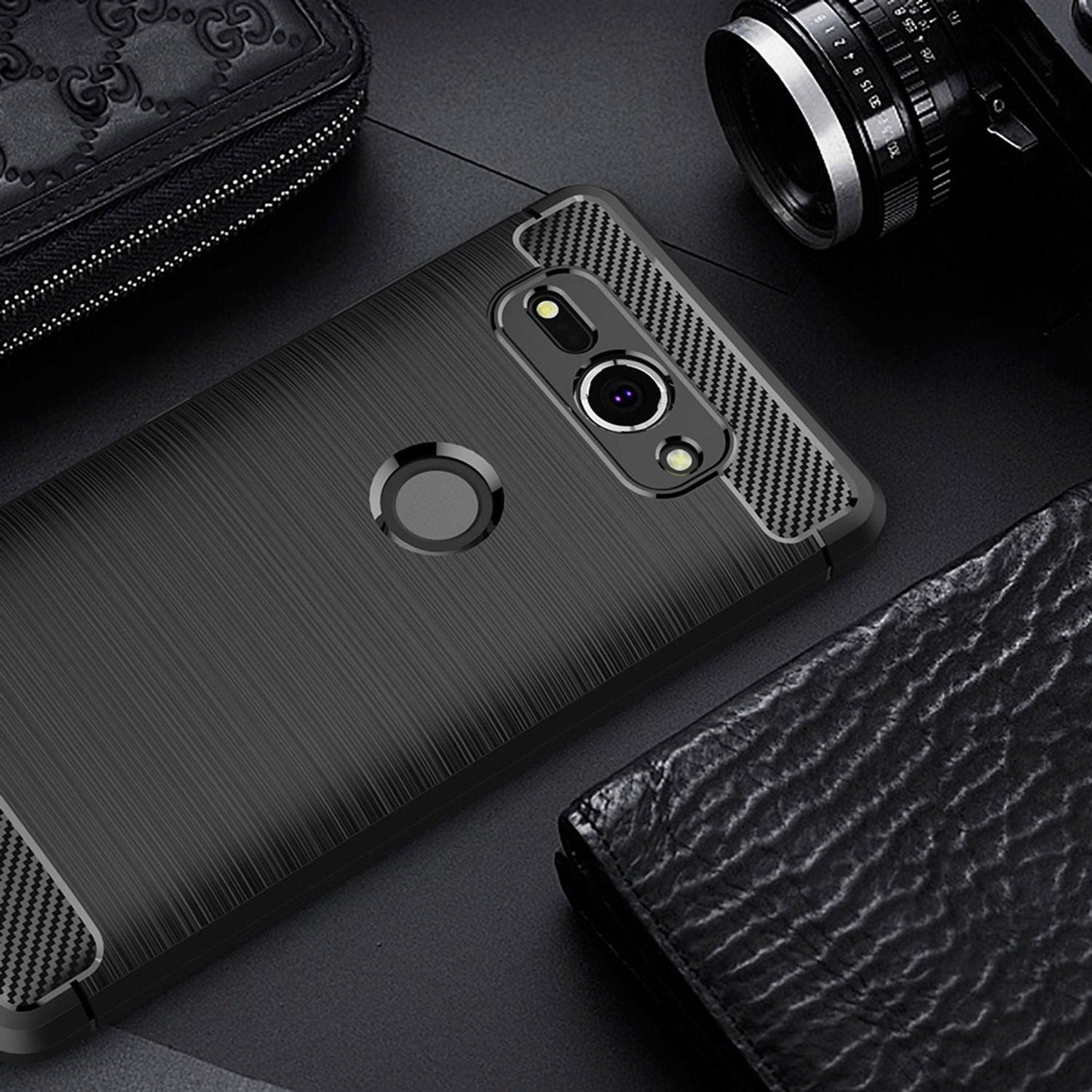 NALIA Sony Xperia XZ2 Compact Hülle Vortex Carbon Stil - Dünn, TPU Silikon, Schwarz