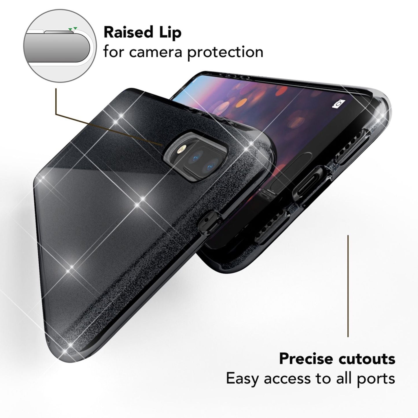 Husă de telefon Huawei P20 de la NALIA, husă din silicon cu sclipici, sclipici protector
