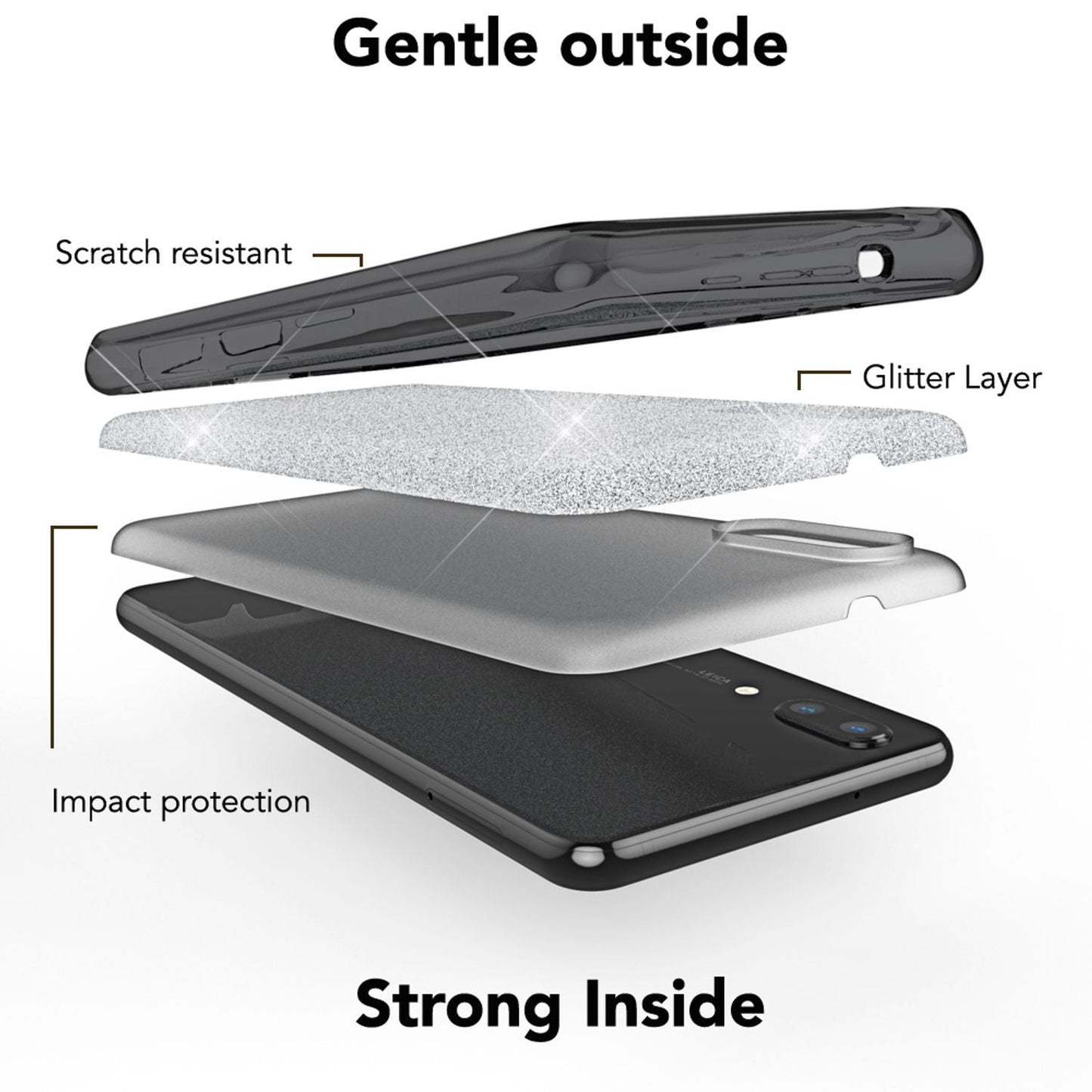 Husă de telefon Huawei P20 de la NALIA, husă din silicon cu sclipici, sclipici protector