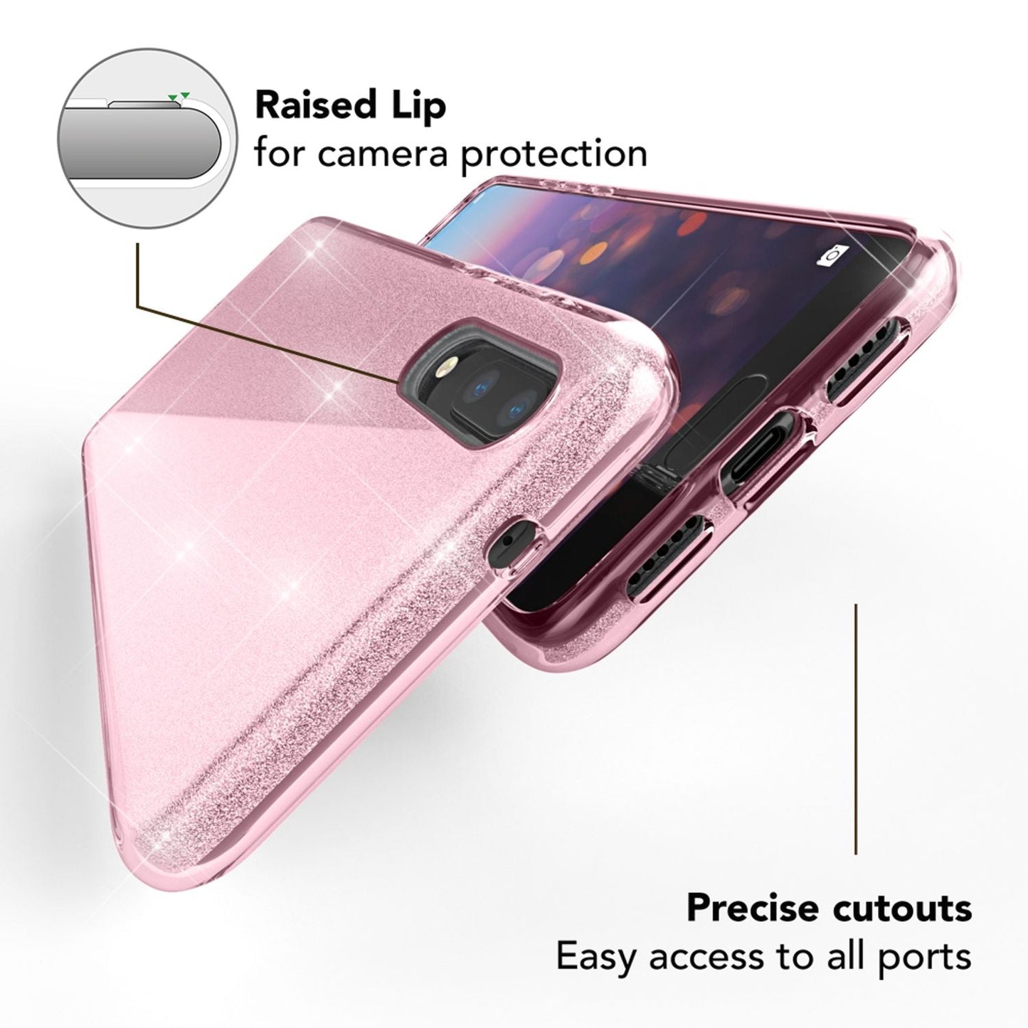 Husă de telefon Huawei P20 de la NALIA, husă din silicon cu sclipici, sclipici protector