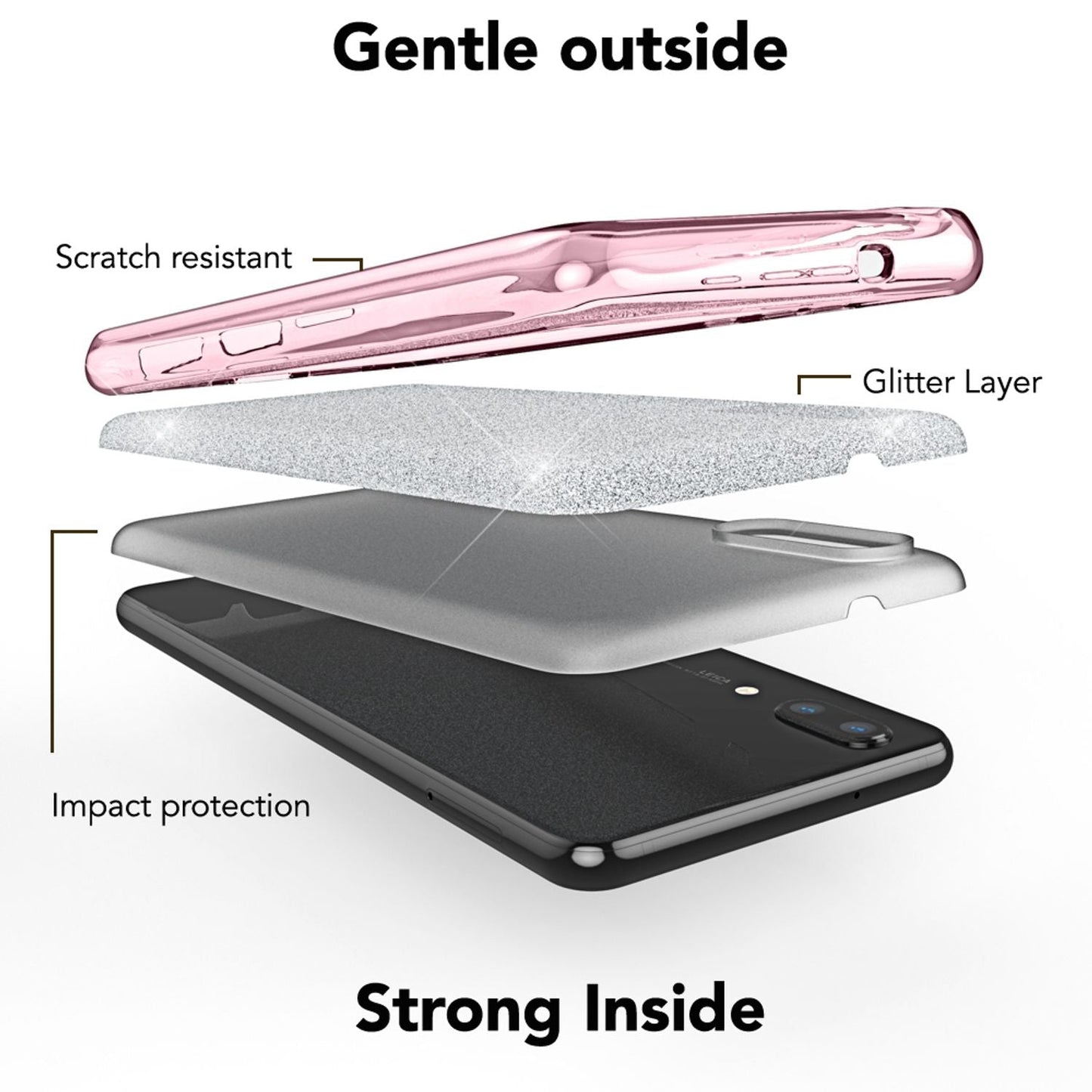 Husă de telefon Huawei P20 de la NALIA, husă din silicon cu sclipici, sclipici protector