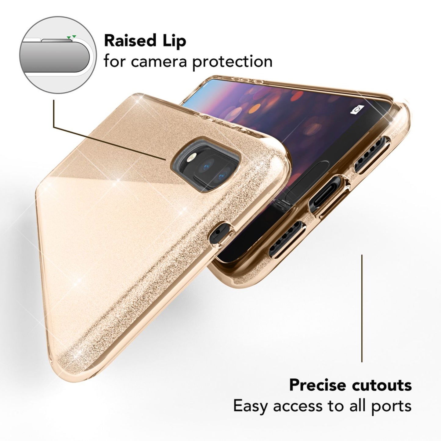 Husă de telefon Huawei P20 de la NALIA, husă din silicon cu sclipici, sclipici protector