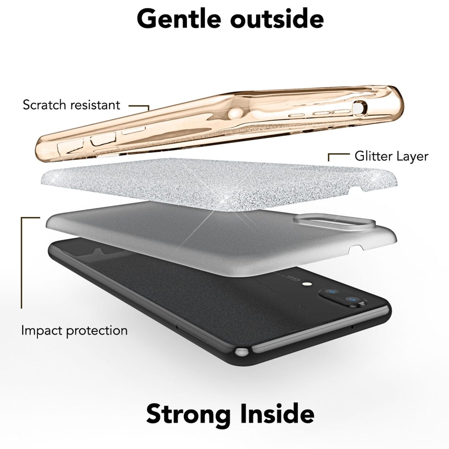 Husă de telefon Huawei P20 de la NALIA, husă din silicon cu sclipici, sclipici protector