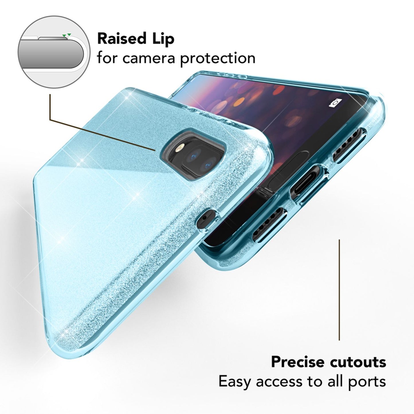 Husă de telefon Huawei P20 de la NALIA, husă din silicon cu sclipici, sclipici protector