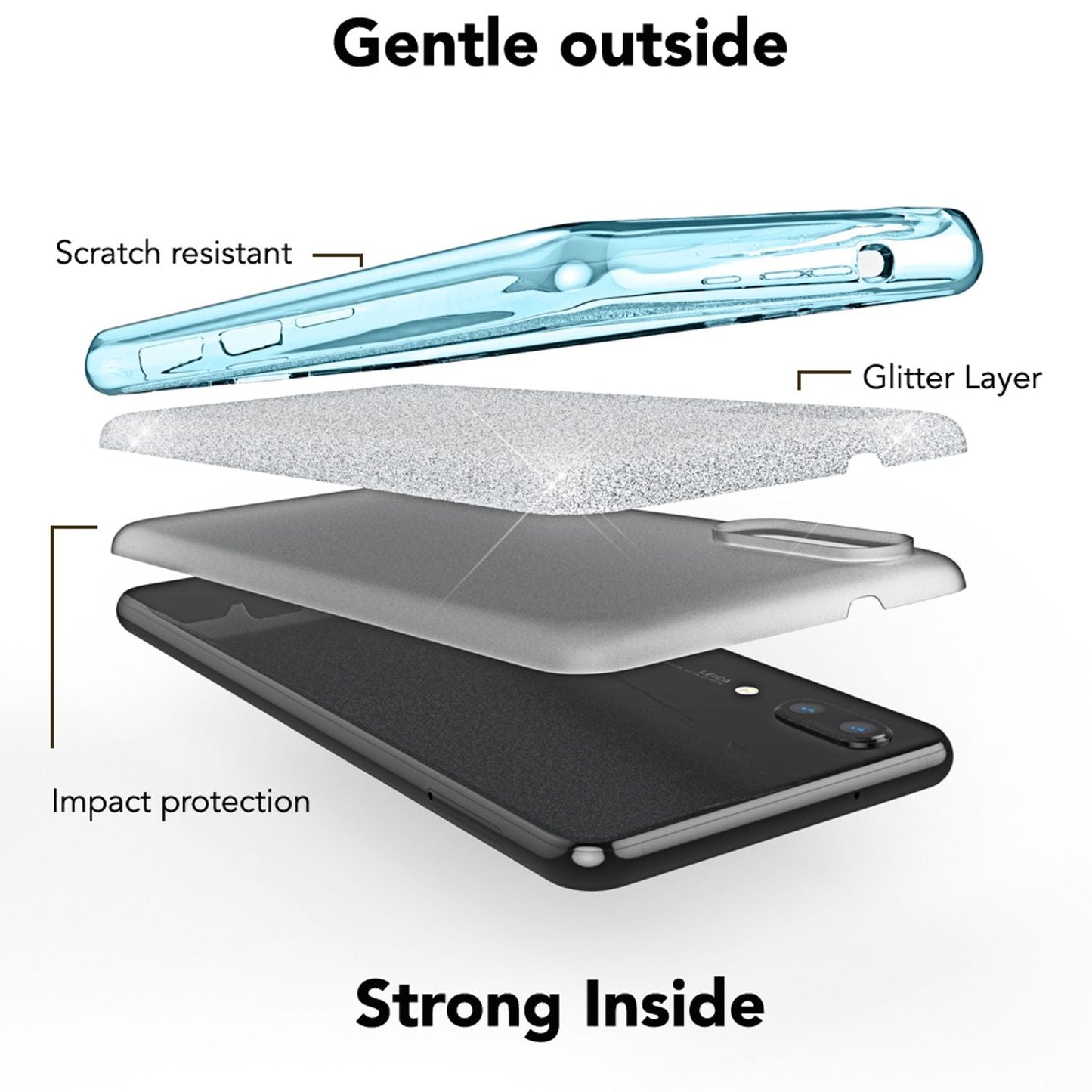 Husă de telefon Huawei P20 de la NALIA, husă din silicon cu sclipici, sclipici protector