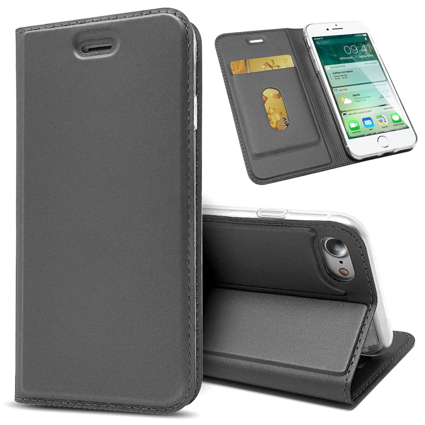 NALIA Klapp Hülle Kunstleder Flip Case - Kapazität Kartenfächer 3, Schutzleistung 360°, Größe 13,5 x 6,9 cm