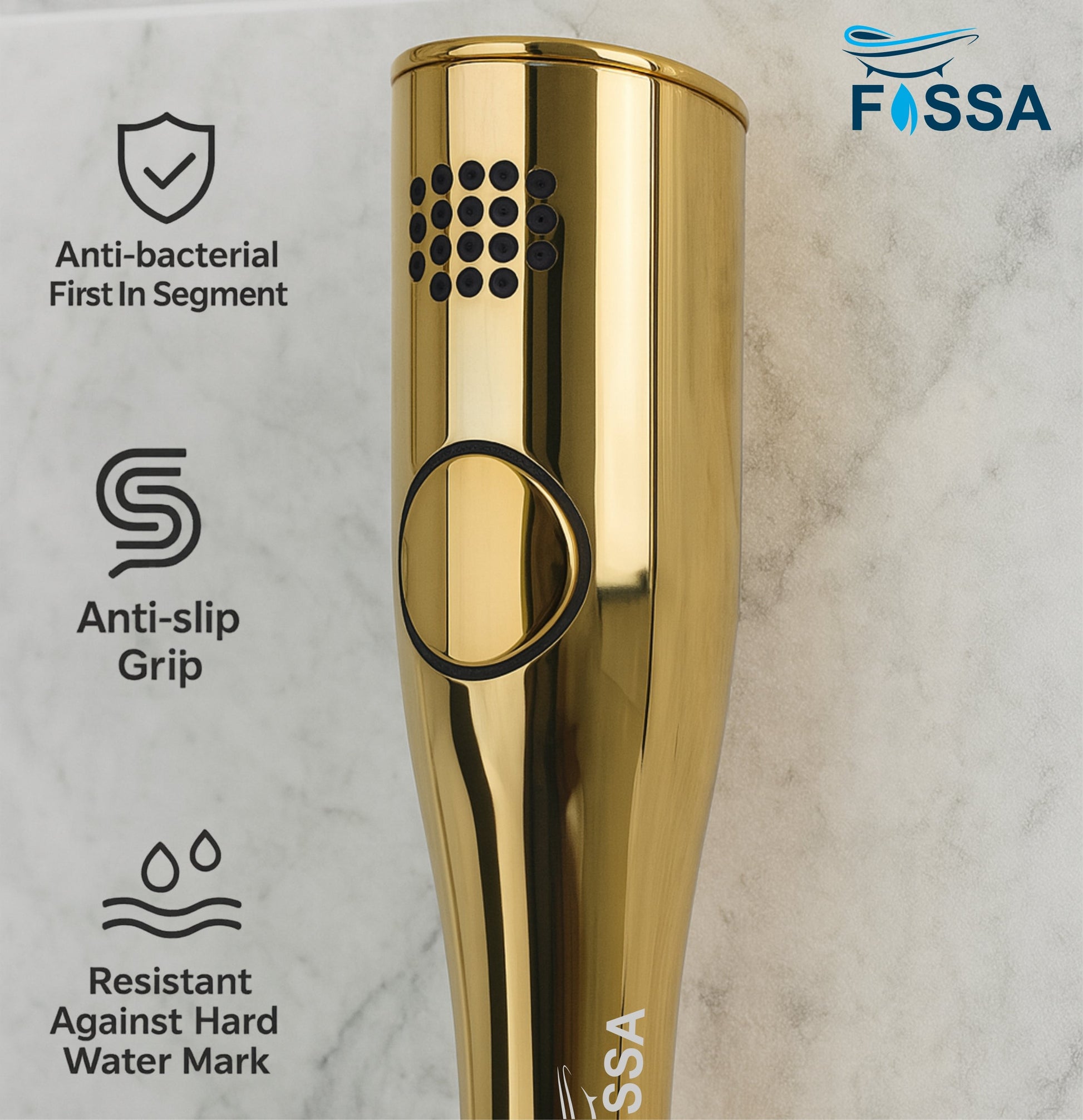 Fossa Italian Collection Heath Faucet Handheld Bidet Sprayer for Bathroom | Cloth Diaper Sprayer for Toilet | Health Faucet with 1 Mtr Hose Pipe, Hook | Chrome Finish (AQUAelite Gold)-3