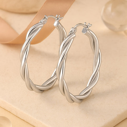 Cercei din argint 925, cercei rotunzi răsuciți, diferite mărimi