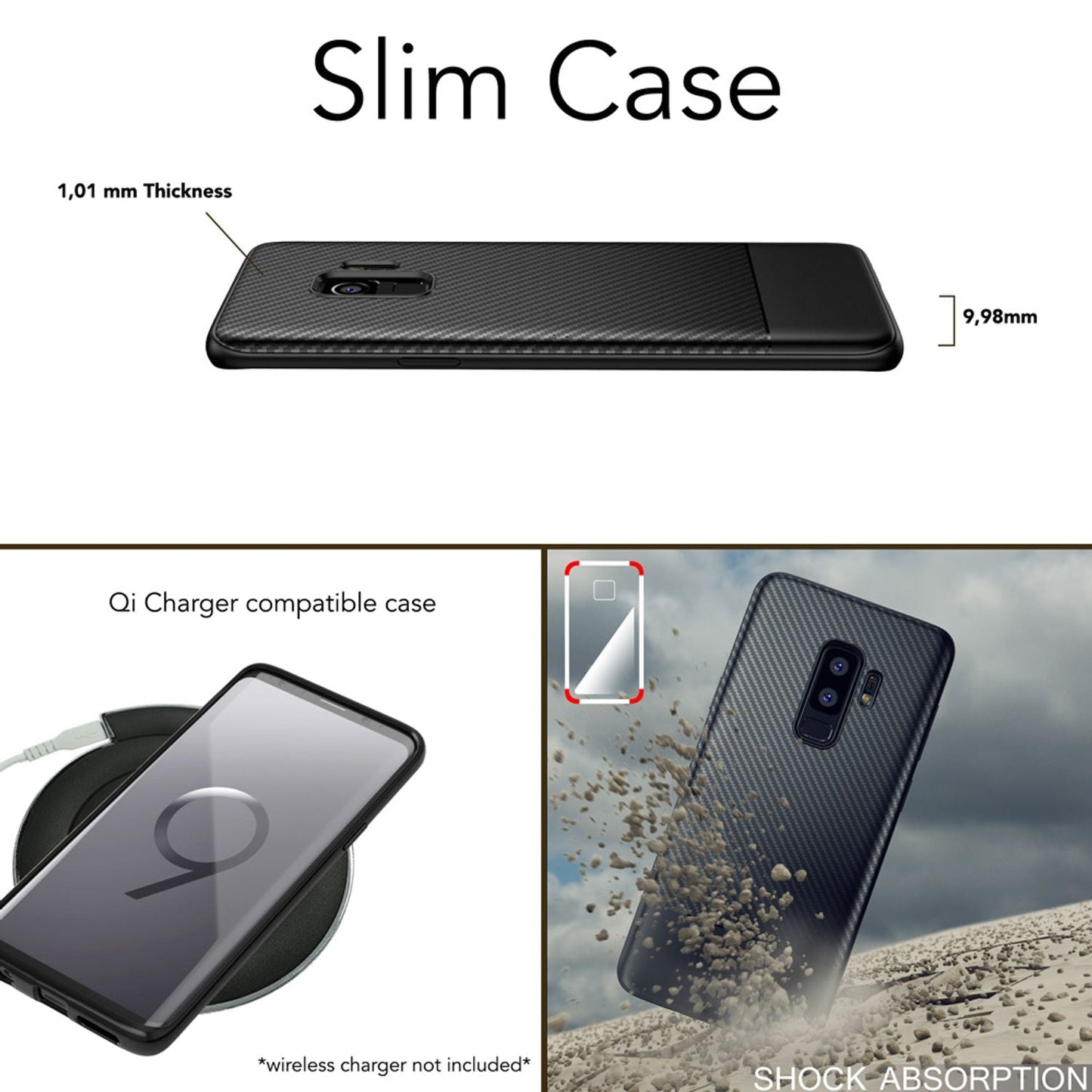 Samsung Galaxy S9 Plus Handy Hülle von NALIA, Silikon Case Cover Carbon Look