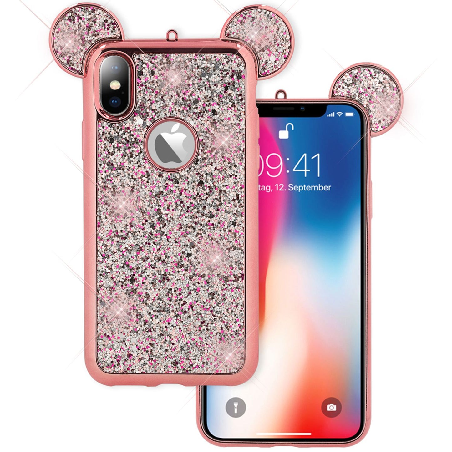 NALIA Hülle IPhone XS Max Glitzer Slim Cover Mit Mausohren - XS Max Kompatibel Dünn Silikon