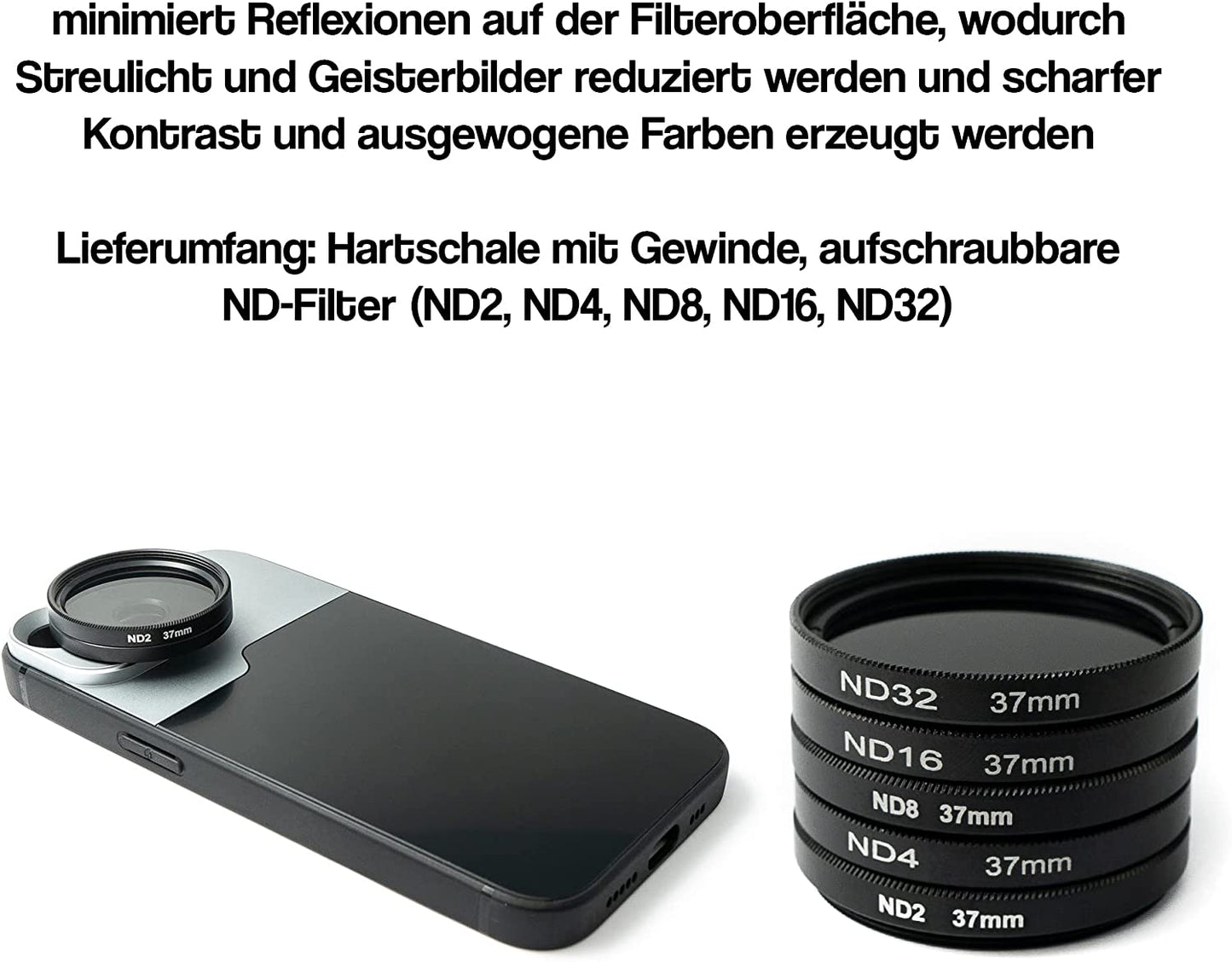 SYSTEM-S ND Filter Set 37 mm Neutraldichte mit Hülle und Tasche für iPhone 14