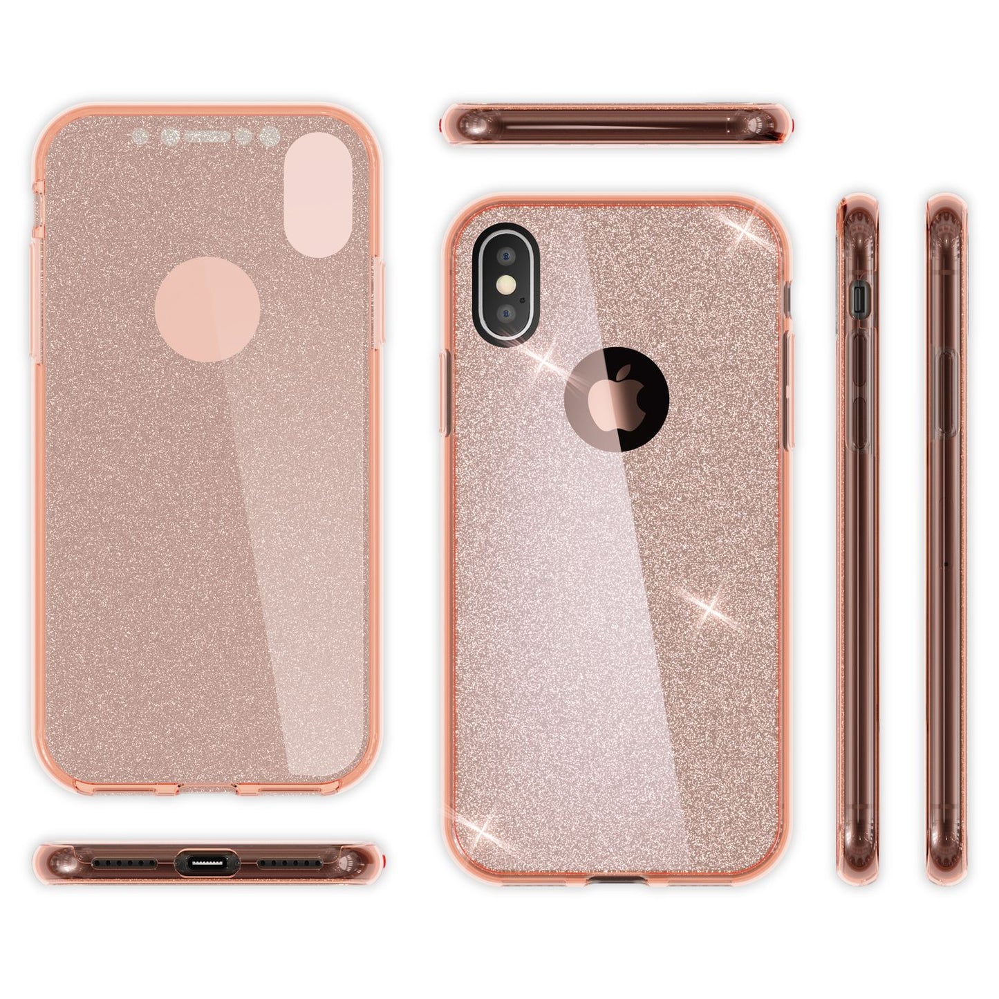 NALIA 360 Grad Hülle für Apple iPhone XS X Glitter Handy Cover Case Silikon Etui