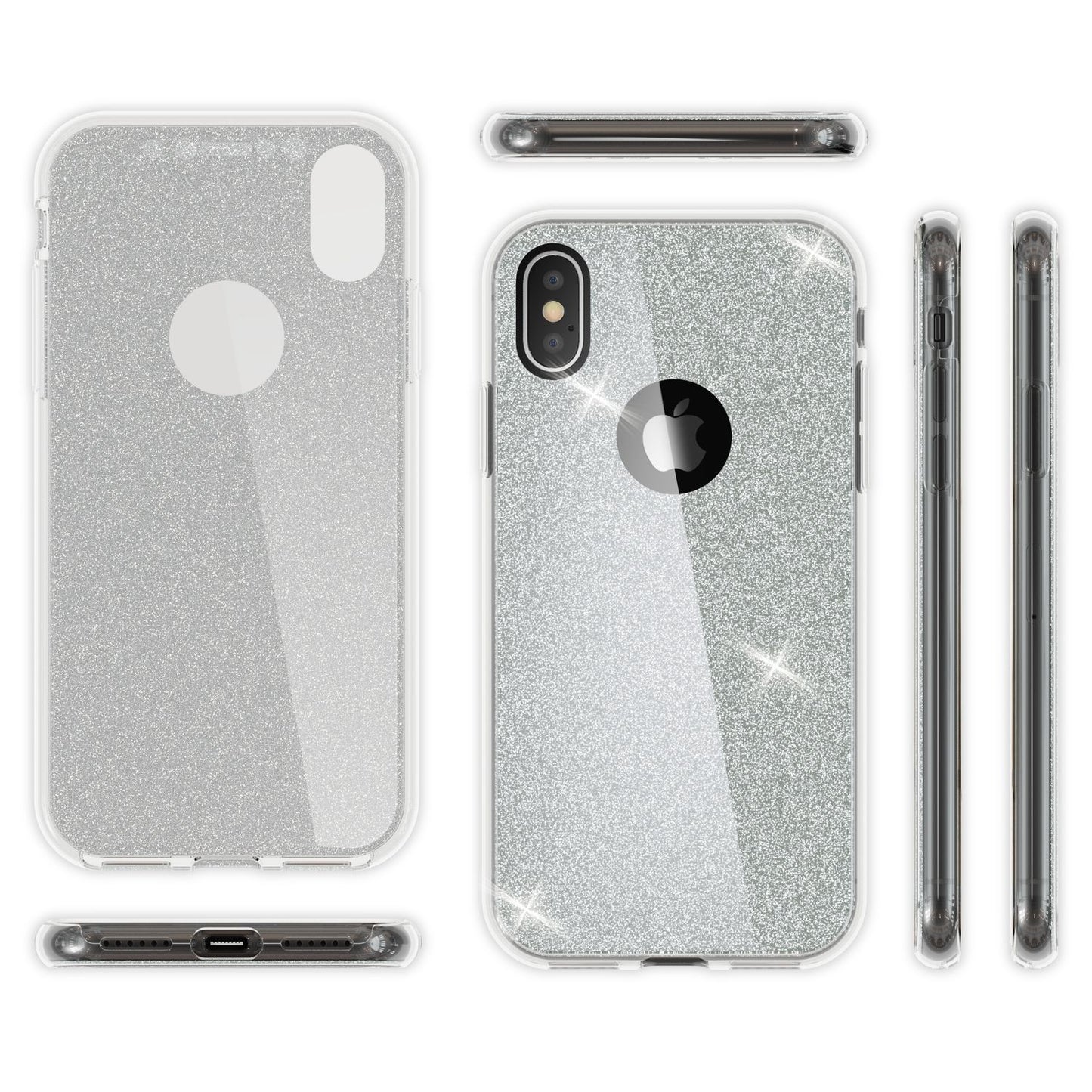 NALIA 360 Grad Hülle für Apple iPhone XS X Glitter Handy Cover Case Silikon Etui