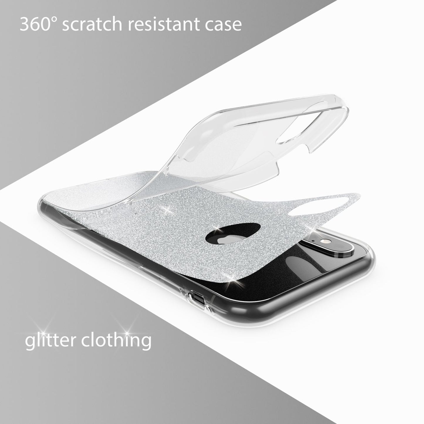 NALIA 360 Grad Hülle für Apple iPhone XS X Glitter Handy Cover Case Silikon Etui
