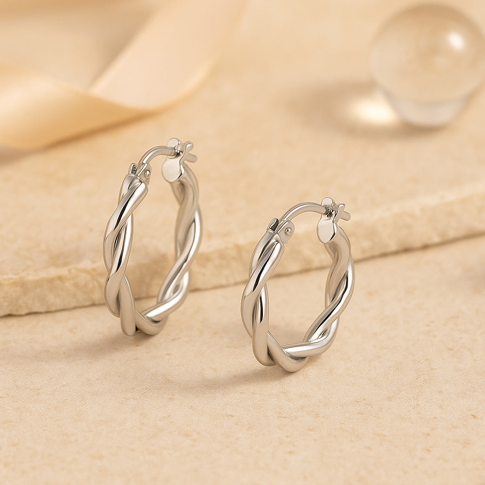 Cercei din argint 925, cercei rotunzi răsuciți, diferite mărimi