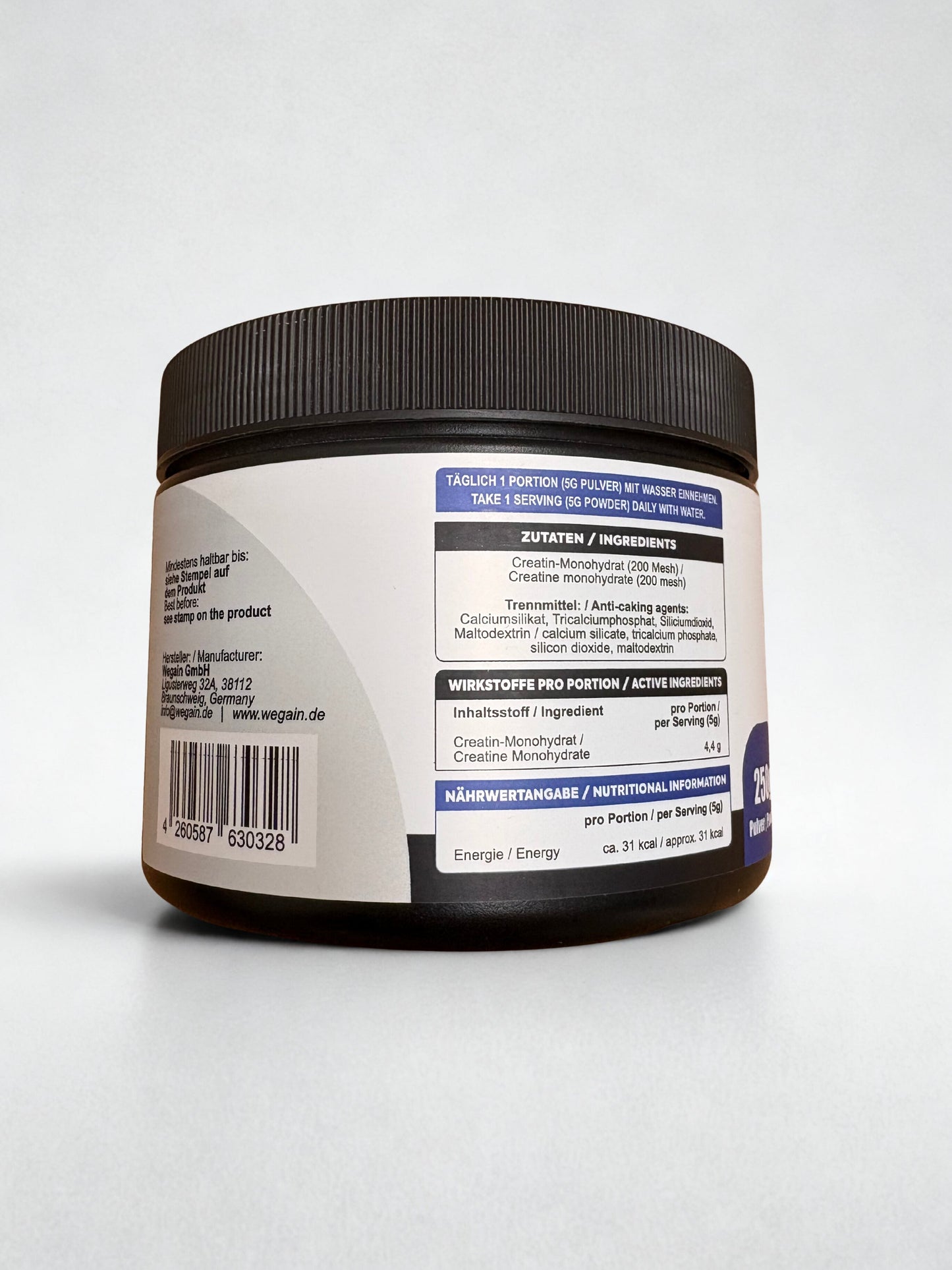 Wegain Creatină Monohidrat Pulbere Micronizată de Înaltă Puritate Premium Granulată Fină - 250 g 200 Mesh