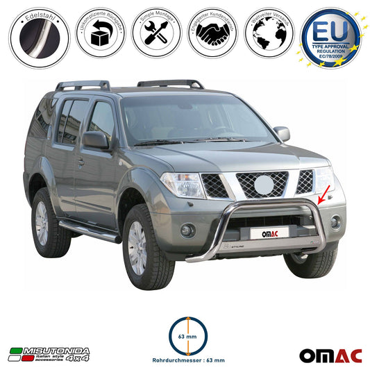 Frontbügel Frontschutzbügel für Nissan Navara 2005-2010 ø63mm Stahl Silber