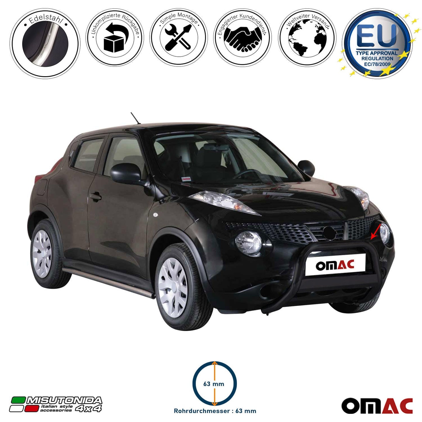 Frontbügel Frontschutzbügel für Nissan Juke 2010-2019 ø63mm Stahl Schwarz Schutz