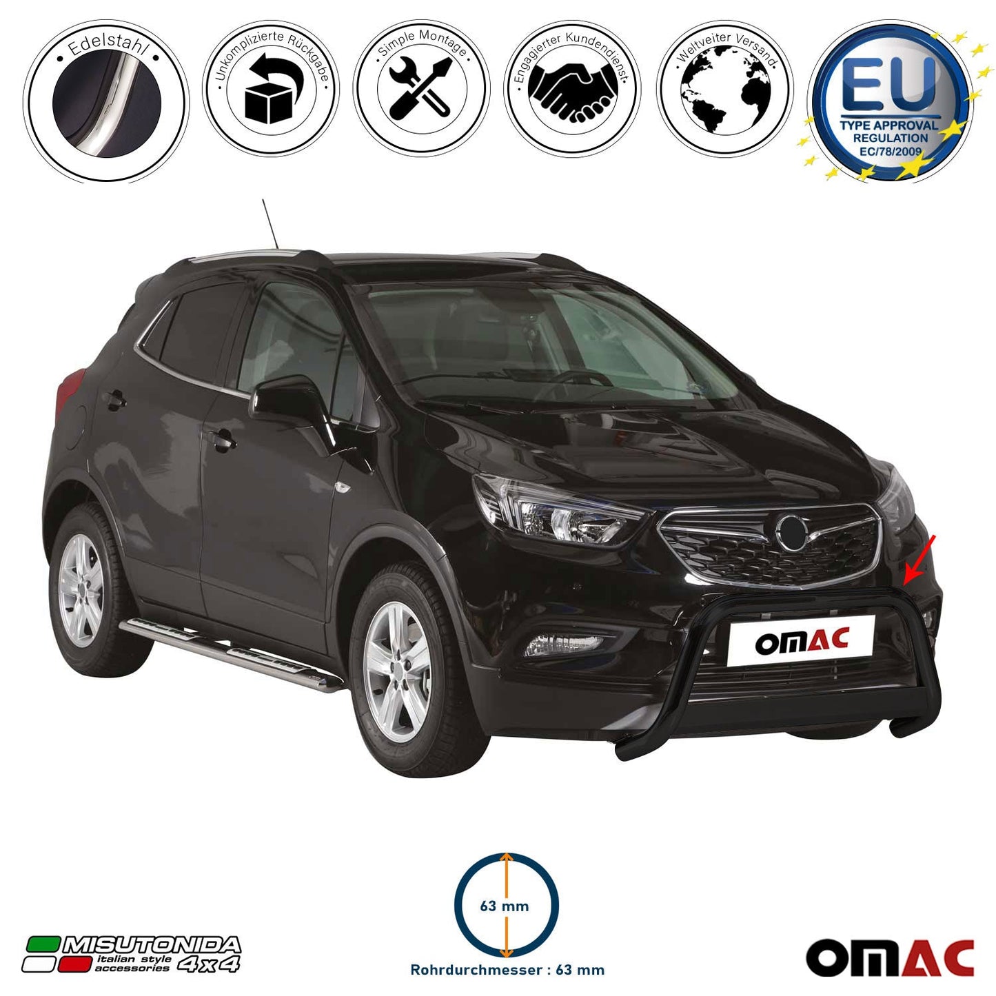 Bară de protecție/buton față pentru Opel Mokka X 2016-2019 ø63mm oțel negru