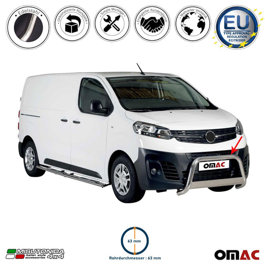 Bară de protecție frontală din oțel inoxidabil pentru Opel Vivaro 2019-2021, gri, Ø 63 mm