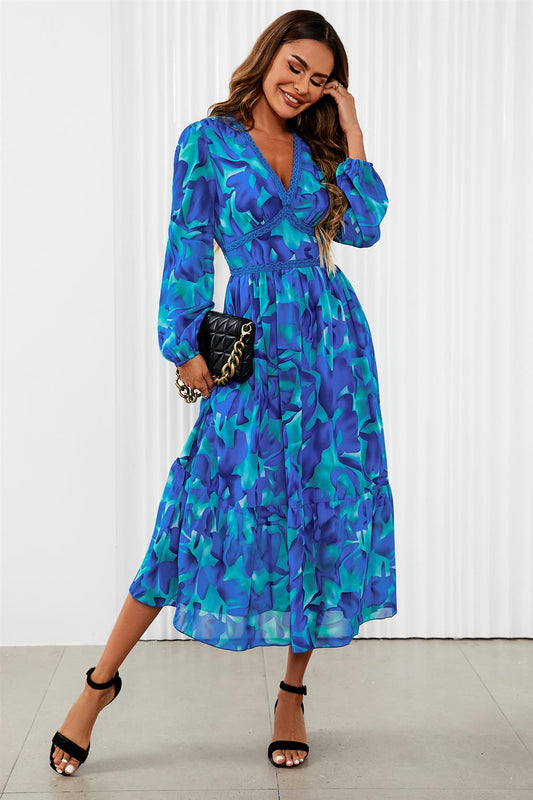 Floral Print Long Sleeve Maxi Dress In Blue