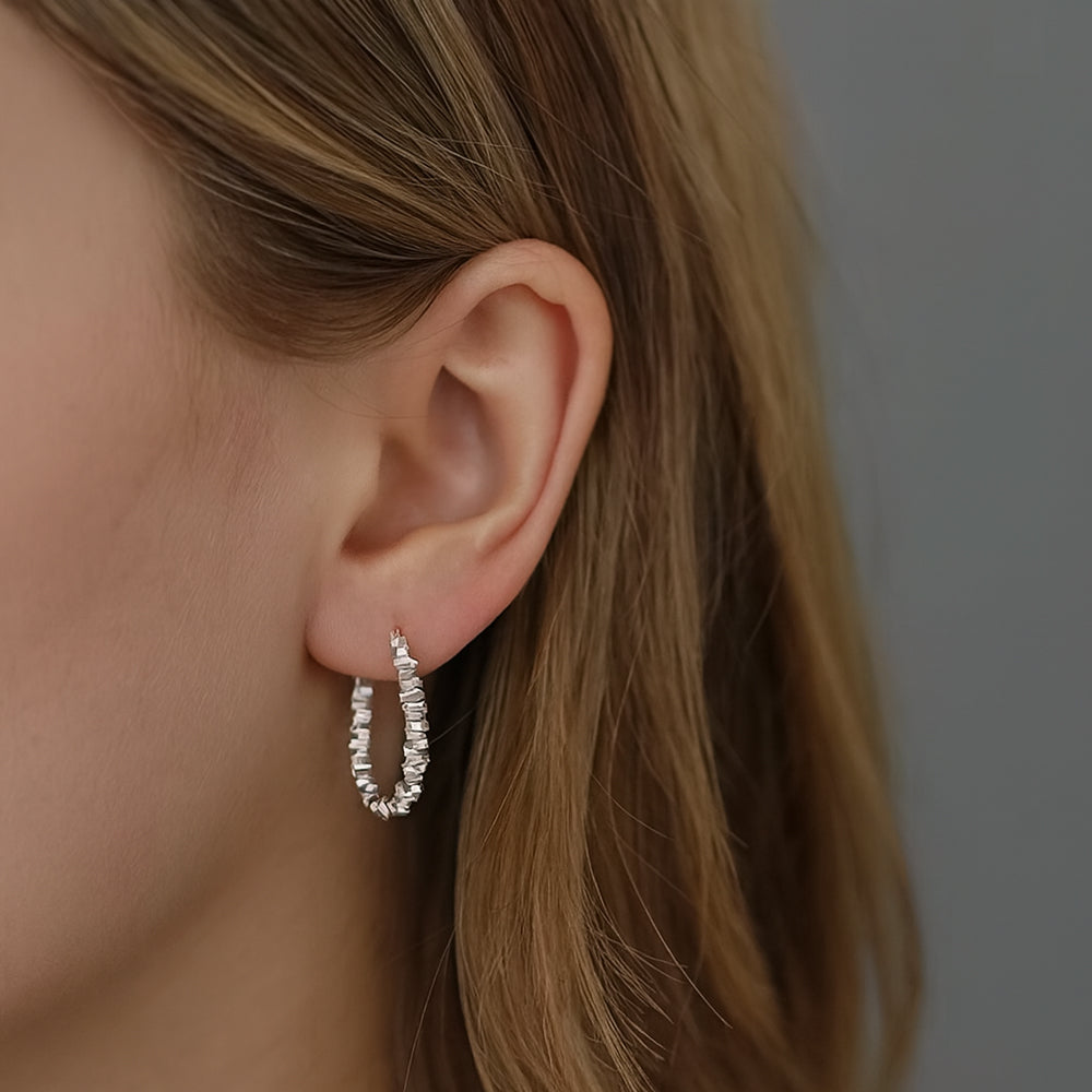 AuroraSilber Struktur-Creolen - Durchmesser 1,6 cm, Material 925er