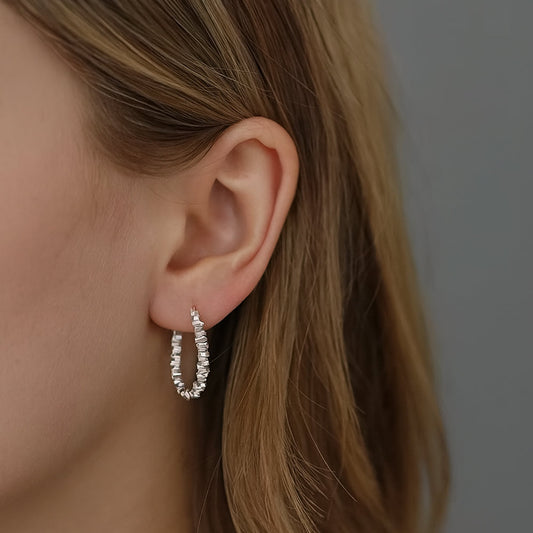 AuroraSilber Struktur-Creolen - Durchmesser 1,6 cm, Material 925er