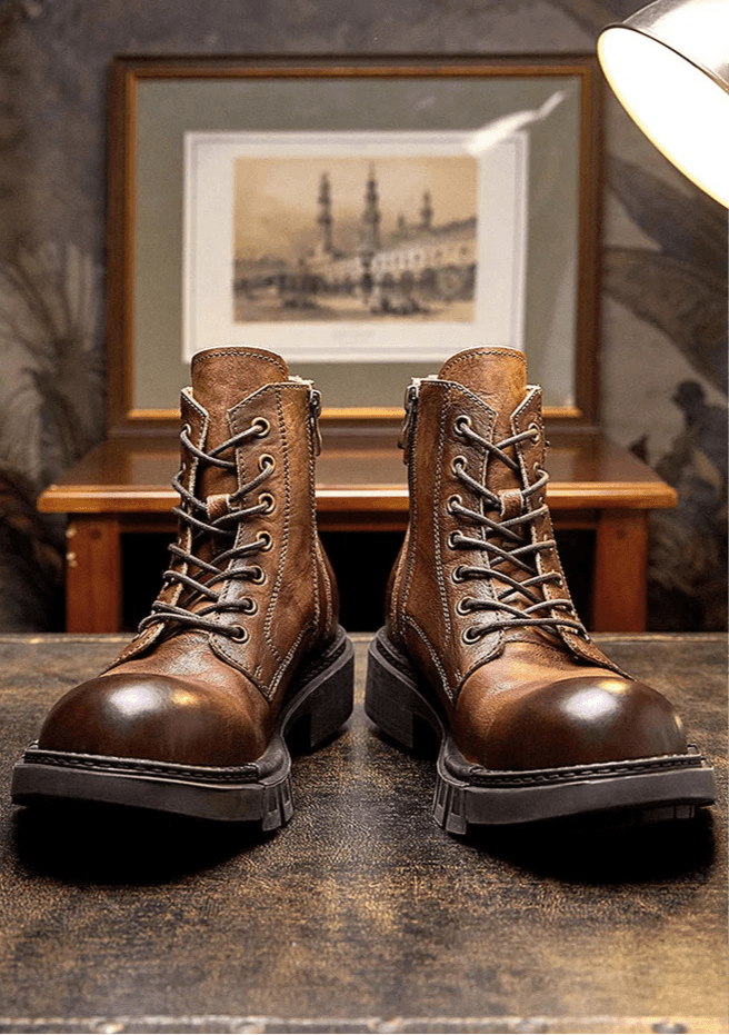 Classic handmade vintage leather ankle boots genuine leather