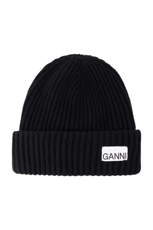 Beanie-Hut - Ganni - Wolle - Schwarz