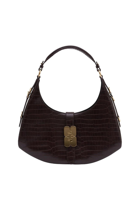 Kat Small Croco Schultertasche - Ganni - Synthetik - Dunkelbraun