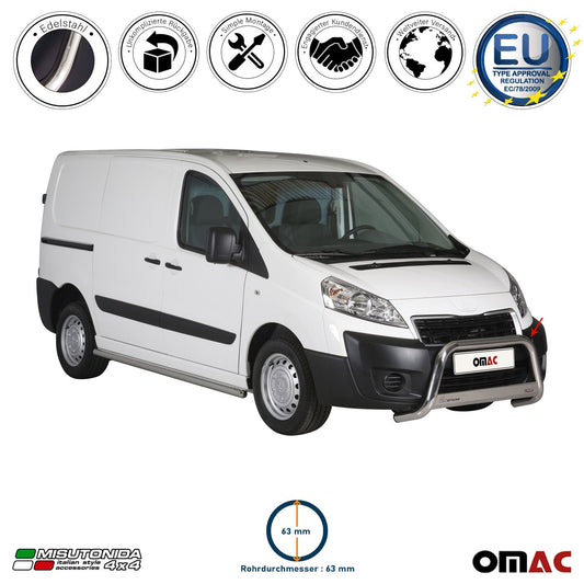 Bară de protecție/buton față pentru Peugeot Expert 2012-2016, ø63mm, oțel, argintiu