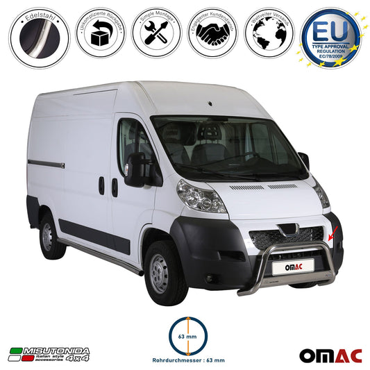 Bară de protecție/buton față pentru Peugeot Boxer 2006-2013, ø63mm, oțel, argintiu