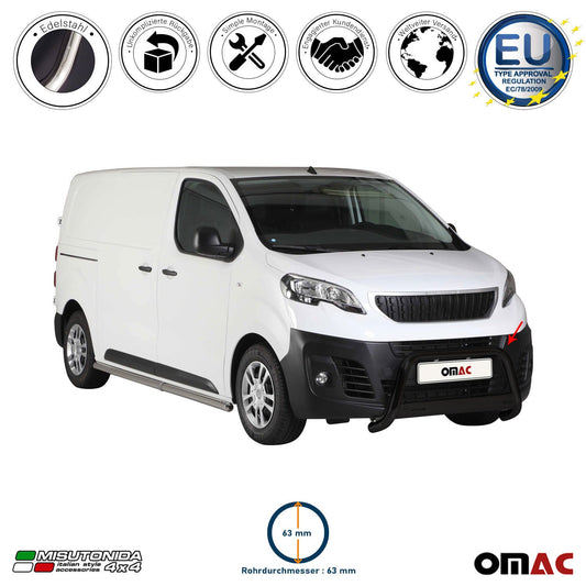 Bară de protecție/buton față pentru Peugeot Expert 2016-2025, ø63mm, oțel, negru