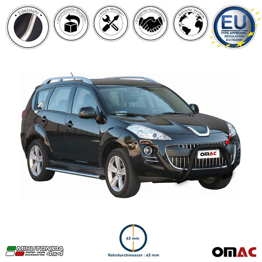 Bară de protecție/buton față pentru Peugeot 4007 2008-2012 ø63mm oțel negru