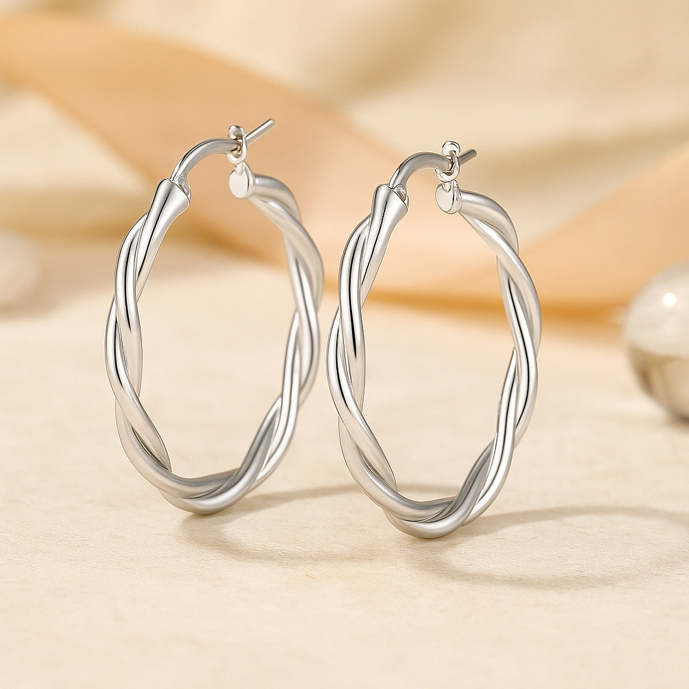 Cercei din argint 925, cercei rotunzi răsuciți, diferite mărimi