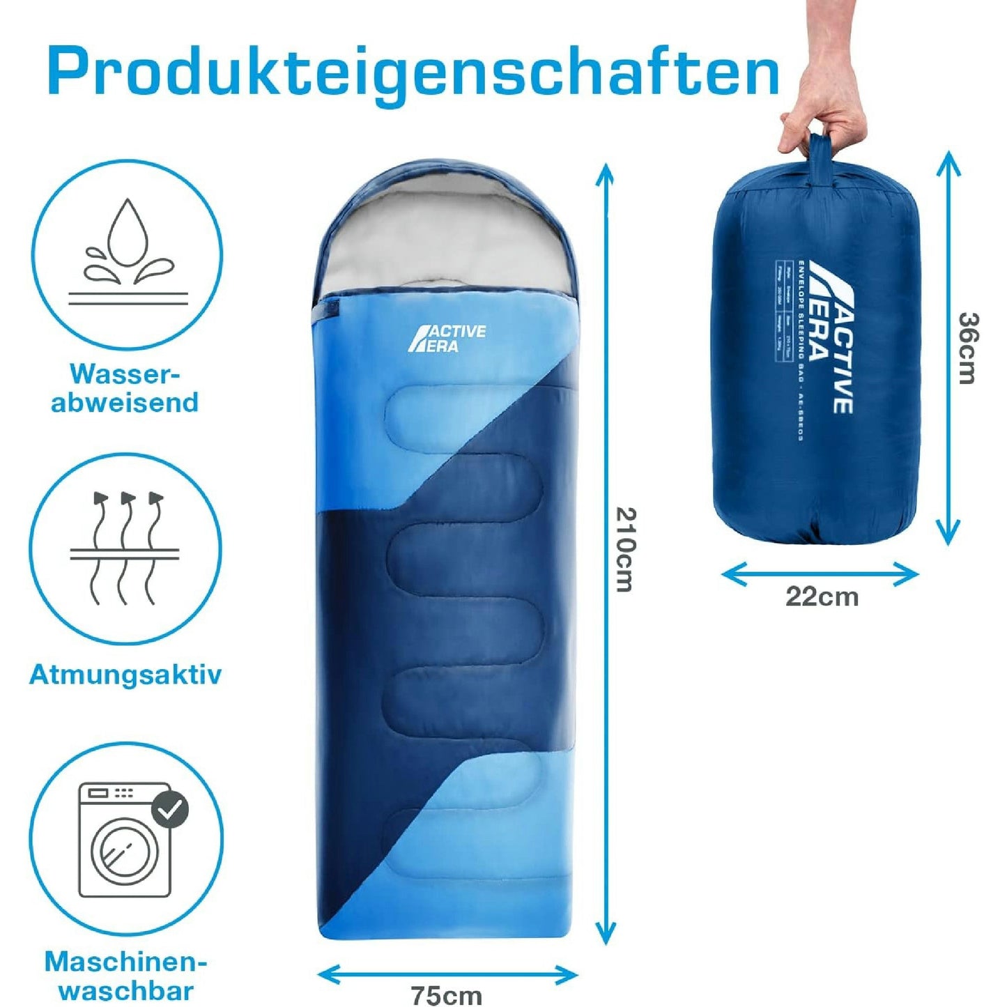 Active Era Schlafsack Rechteckig Wasserdicht - Kapazität 1 Person, Größe M